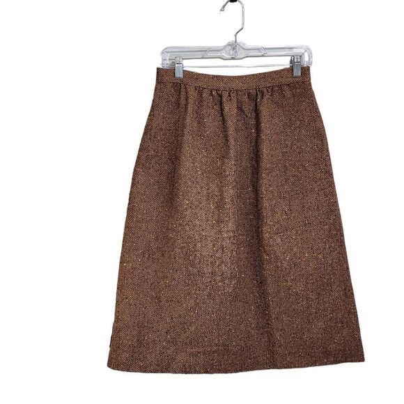Vintage brown Herringbone wool/silk skirt M Work Outfit - Picture 1 of 4